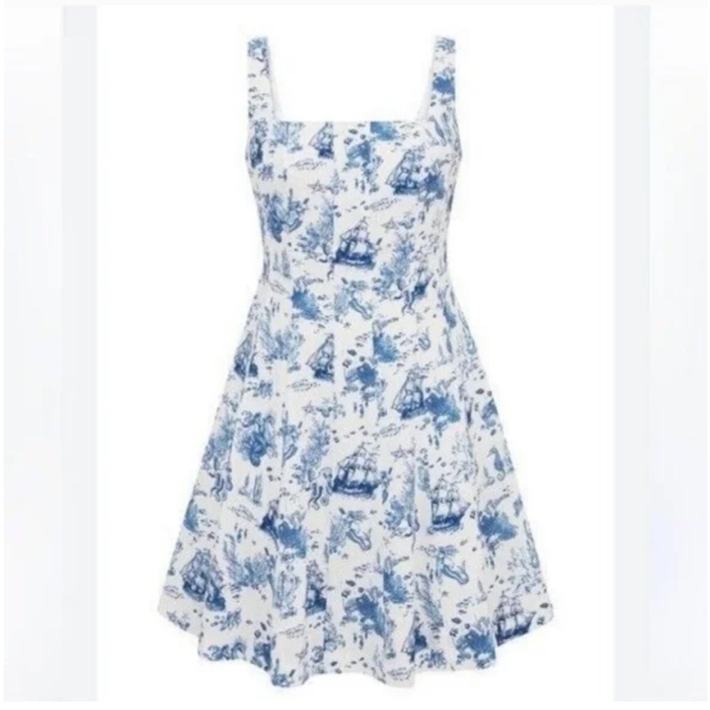 AVEC‎ LES FILLES Toile Nautical Print Cotton Blend Midi Dress Size 8 Mermaid Sea - Picture 3 of 14